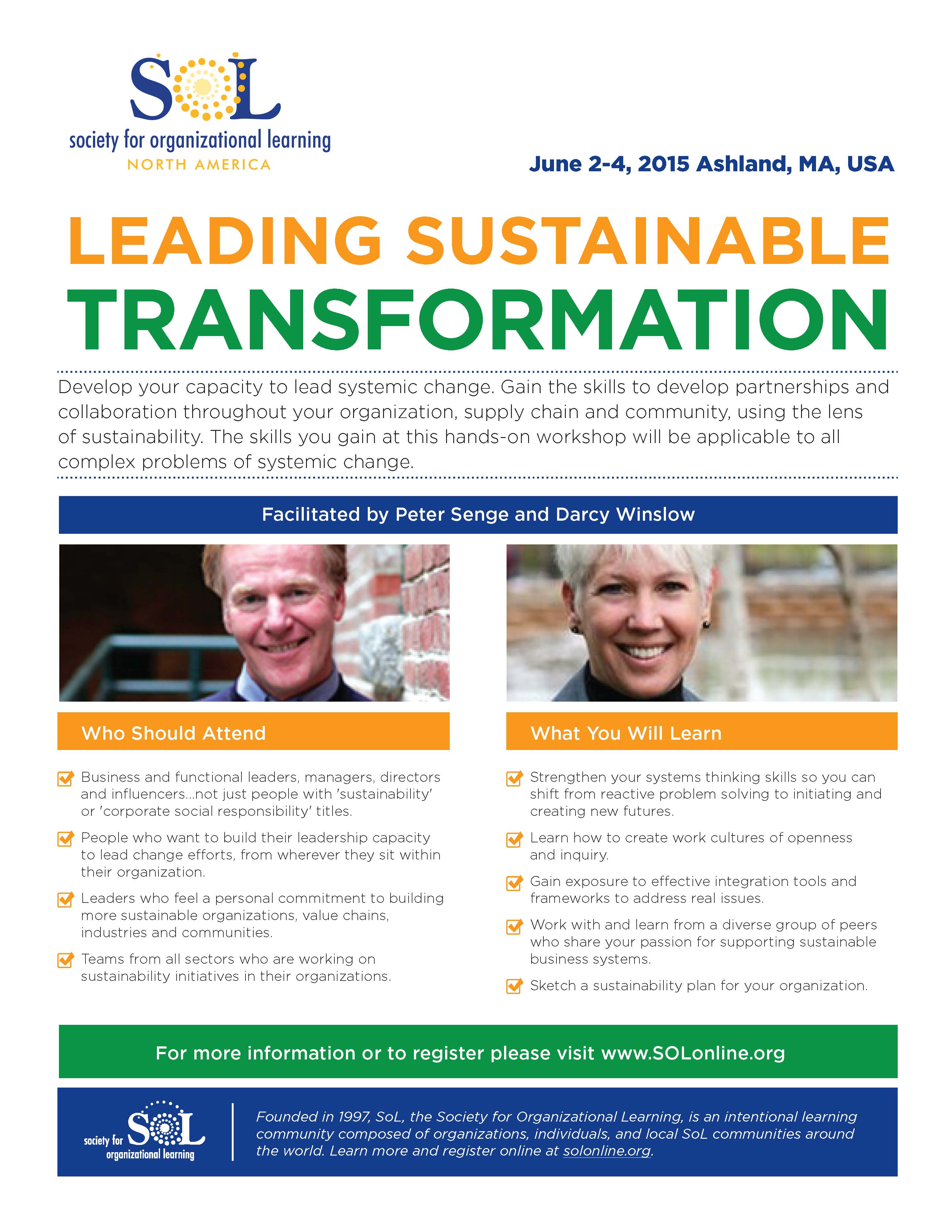 SoL's Leading Sustainable Transformation Workshop June 2015 - Academy 